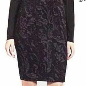 Eileen Fisher Flora Jacquard Charcoal Wool Washable Skirt Size Medium